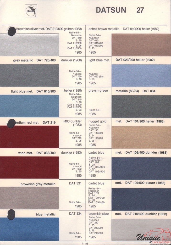 1985 Datsun Paint Charts Glasurit 8